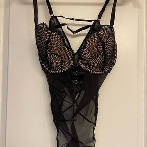 Adore Me Black and Nude Lace Bodysuit